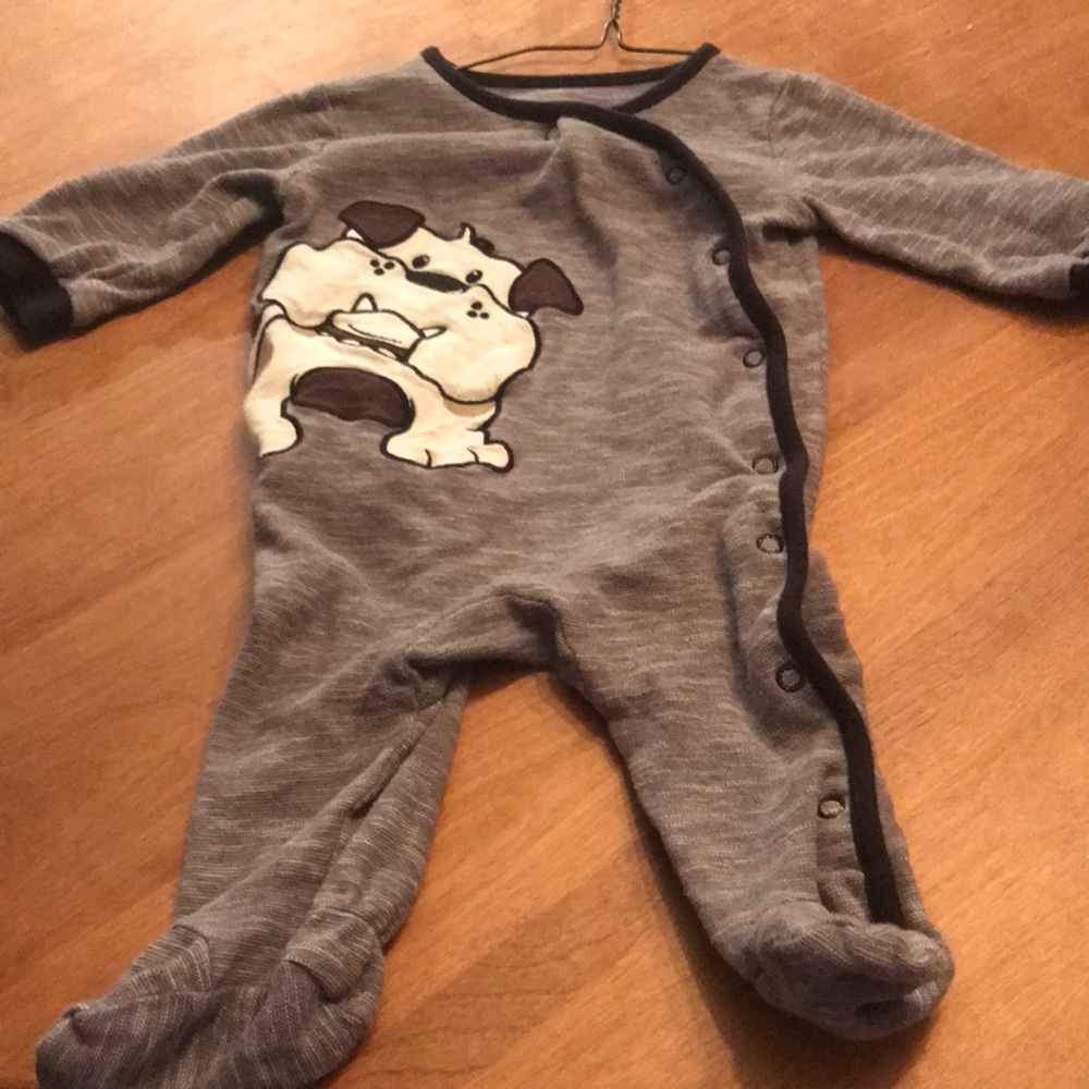 Unbranded Gray Baby Footed Pajama with Bulldog Applique